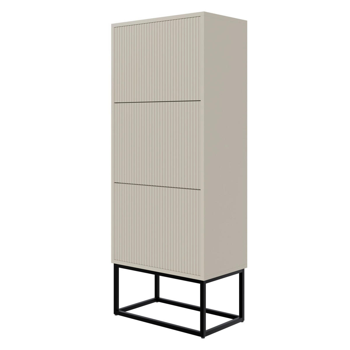 SCHUHSCHRANK Veldio mit 3 Klappen Greige mit schwarzem Metallgestell 50 cm - Taupe/Schwarz, Holzwerkstoff/Metall (50/125/30cm) - Selsey