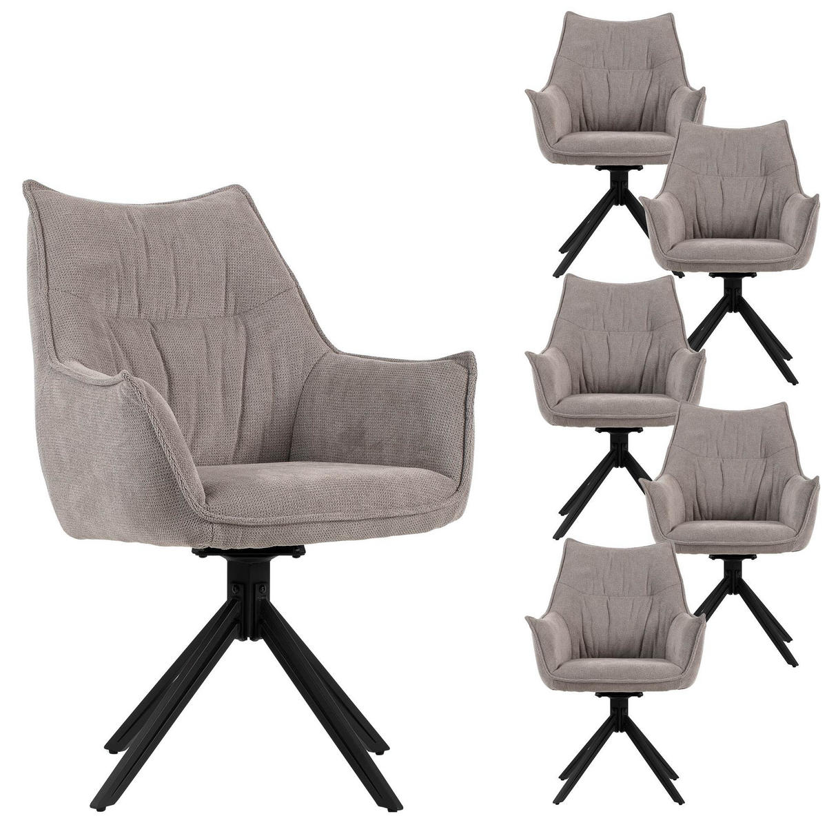 ESSZIMMERSTUHL 6-er Set Ginosa hellgrau drehbar - Beige/Hellgrau, Textil/Metall (62/90/66cm) - Mr. Deko