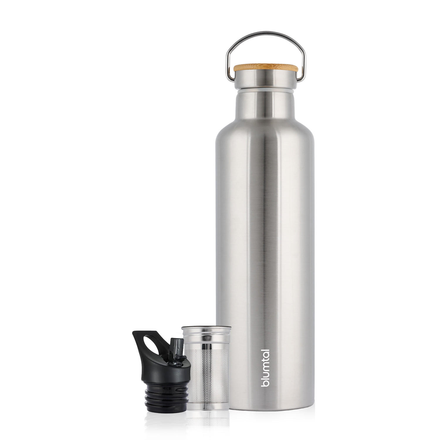 TRINKFLASCHE Leni 1000 ml, inkl. Teesieb und Sportdeckel - Edelstahlfarben, Metall (1L) - Blumtal
