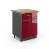 KÜCHENUNTERSCHRANK Fame-Line Bordeaux Hochglanz 60 cm mit Schublade AP Eiche - Bordeaux/Anthrazit, Holzwerkstoff (60/82/60cm) - Vicco