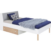 JUGENDBETT Farin in Weiß, Eiche Artisan und Grau 90×200 cm - Weiß, Holzwerkstoff
