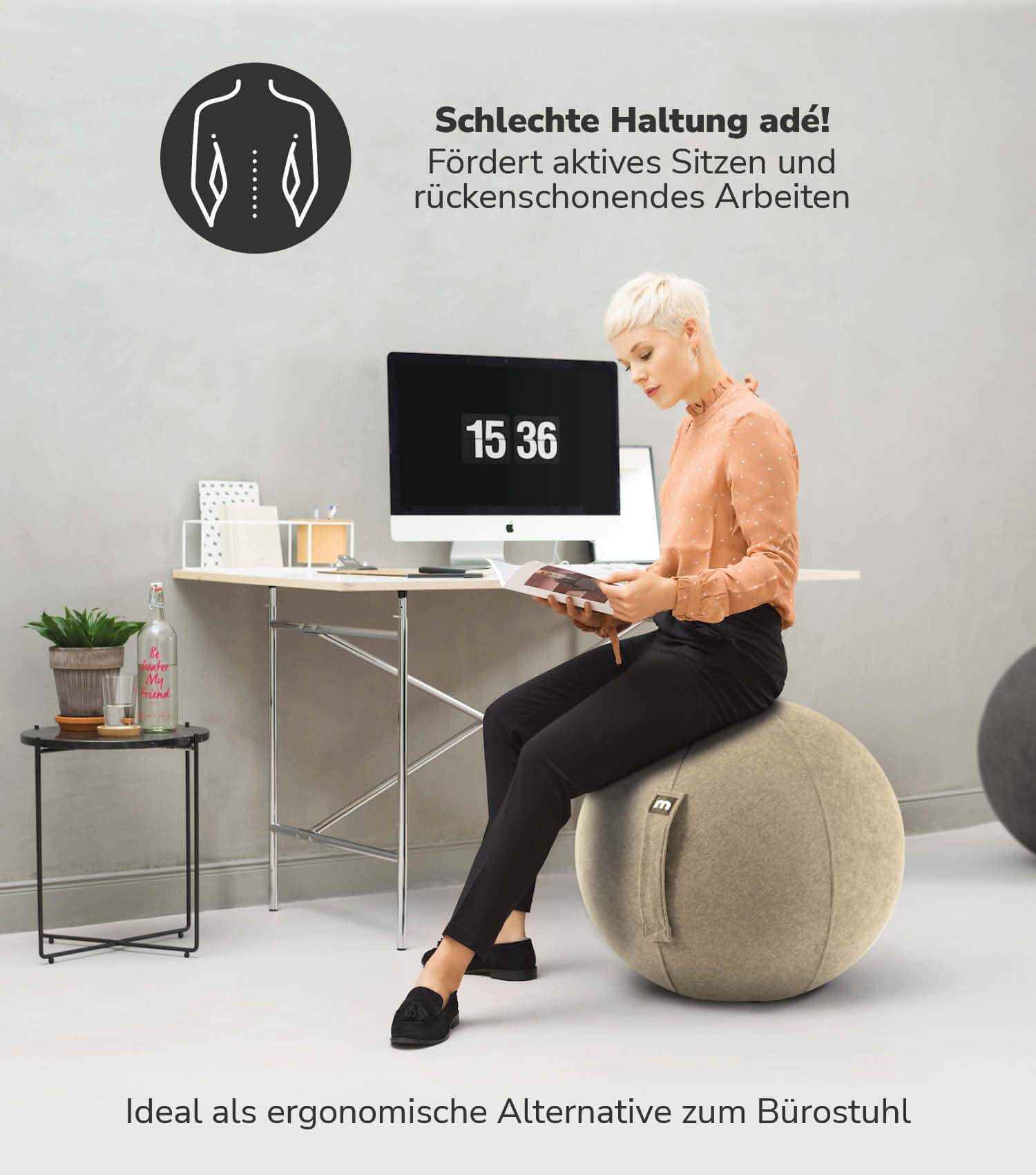 SITZBALL Der Sportliche - Beige, Textil (65/65/65cm) - Mokebo