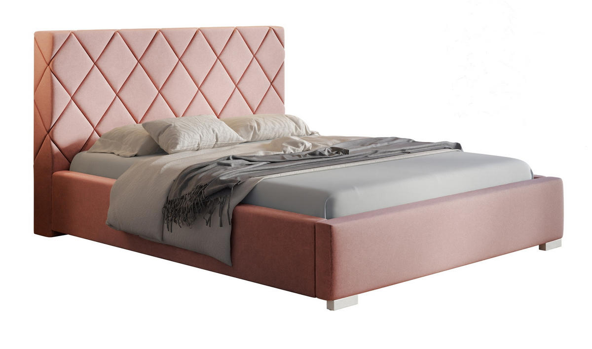 POLSTERBETT 160x200 Aron, Lattenrost, Samtstoff Rosa - Pink, Holz/Textil (160/200cm) - Emporius