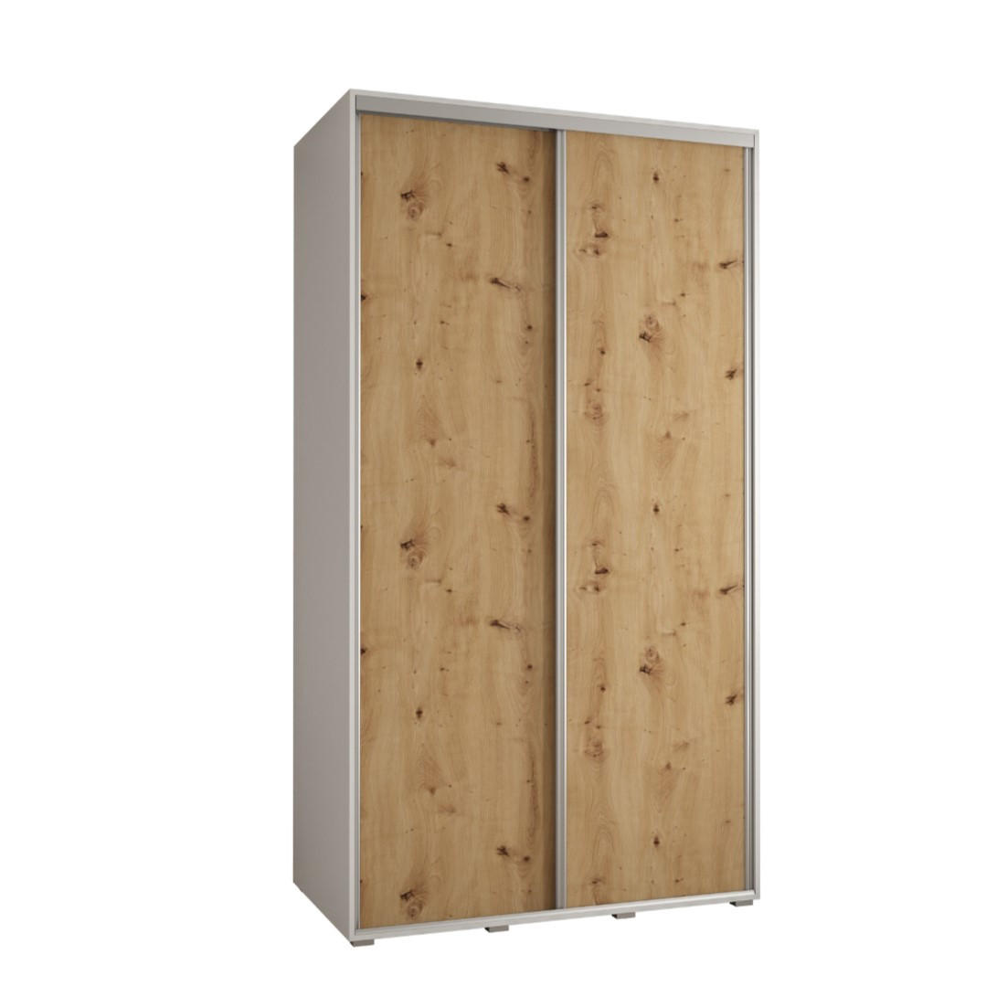 Abiks Möbel Schwebetürenschrank Weiß, Eiche Artisan, Silber 130x235x45 cm