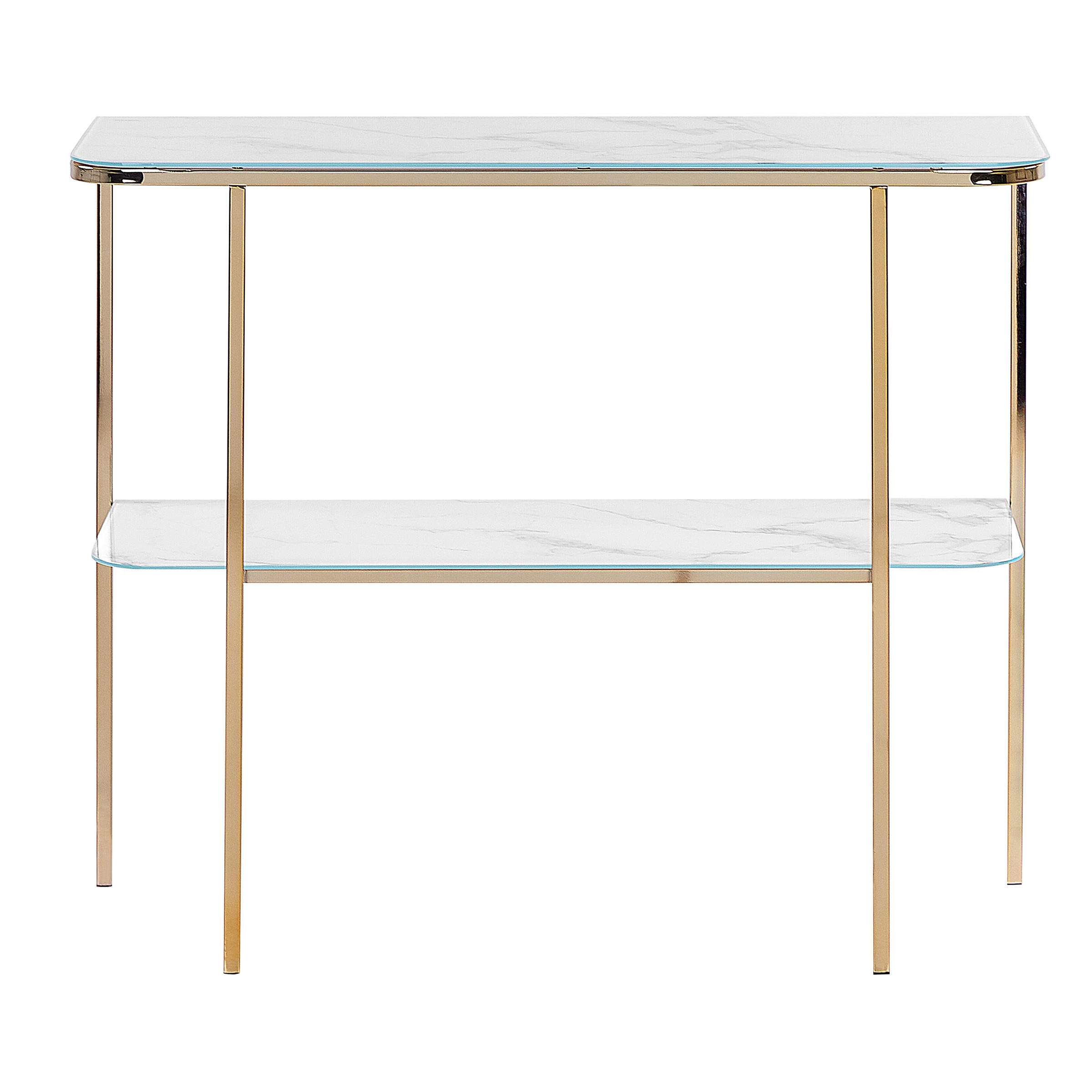 KONSOLENTISCH Marmor Optik weiß/gold Calvert - Goldfarben/Weiß, Glas (35/100/84cm) - Beliani