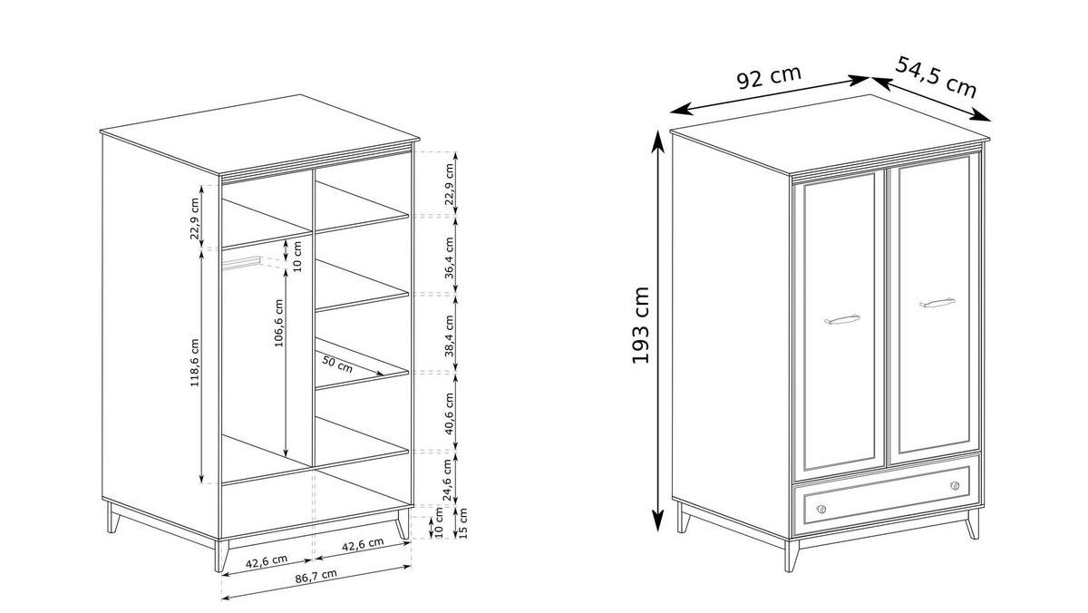 DREHTÜRENSCHRANK CUNEO 92/193/54,5 cm 2-türig Kaschmir - Kaschmir, Holzwerkstoff (92/193/54.5cm) - MASSENO