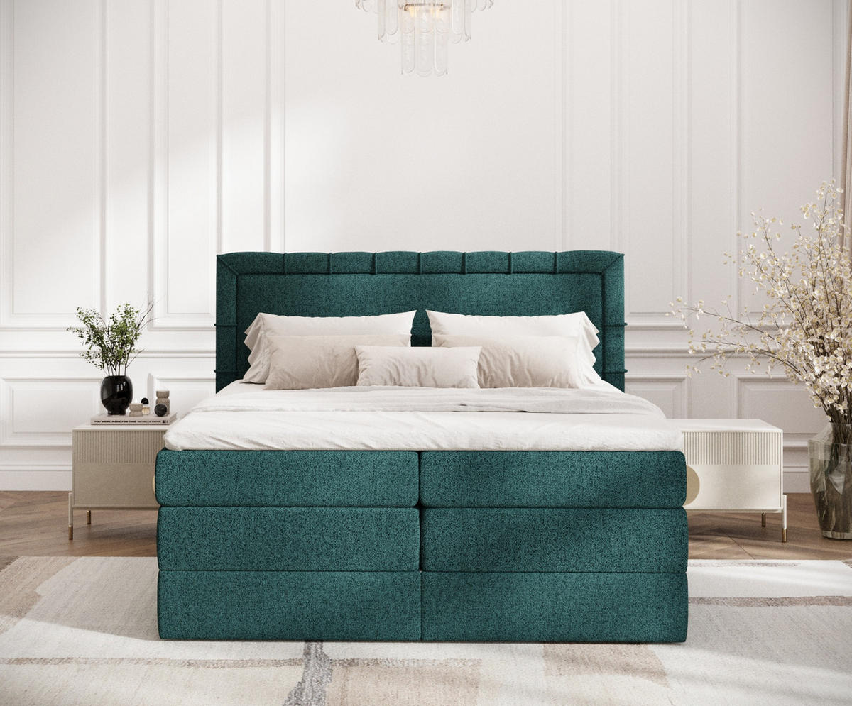 BOXSPRINGBETT Rosabel Grün 140/200 cm mit Matratze und Topper - Schwarz/Grün, Holz/Holzwerkstoff (140/200cm) - Maison de Reve