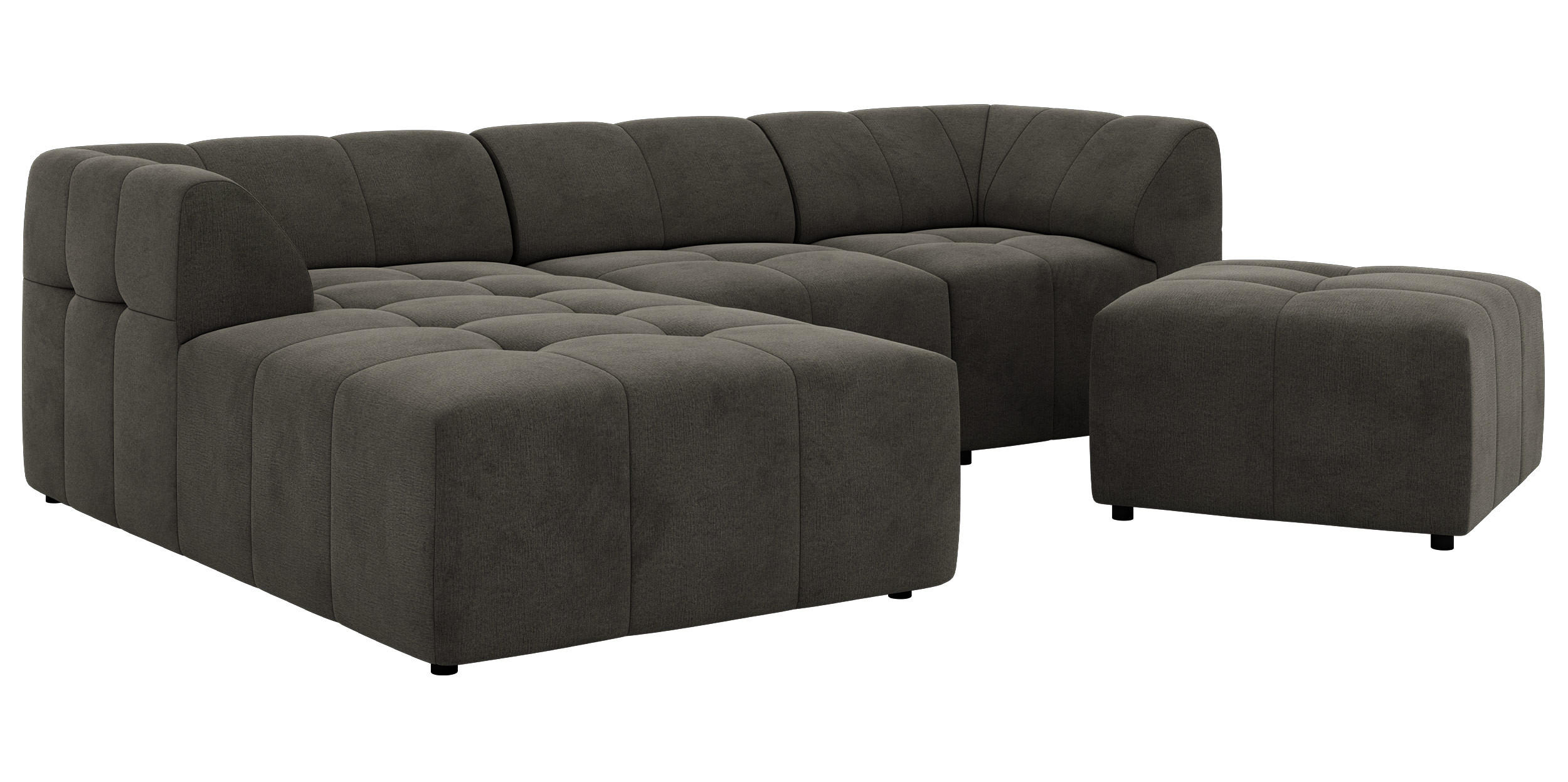 ECKSOFA VORITA L 4M - Dunkelgrau Velvet - Links Seite - Dunkelgrau/Schwarz, Kunststoff/Textil (267/176cm) - MKS