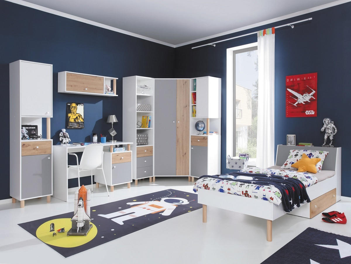 QMM TraumMöbel Jugendzimmer Weiß, Eiche, Grau 94x81x229 cm