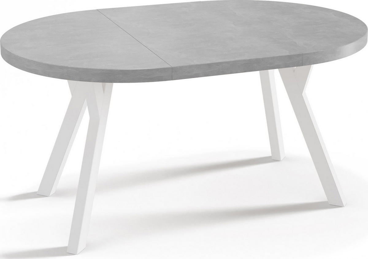 ESSTISCH Twixy runder ausziehbarer, Grauer Beton 100-150/100/76 cm - Hellgrau/Weiß, Holz/Holzwerkstoff (100/100/76cm) - WFL GROUP