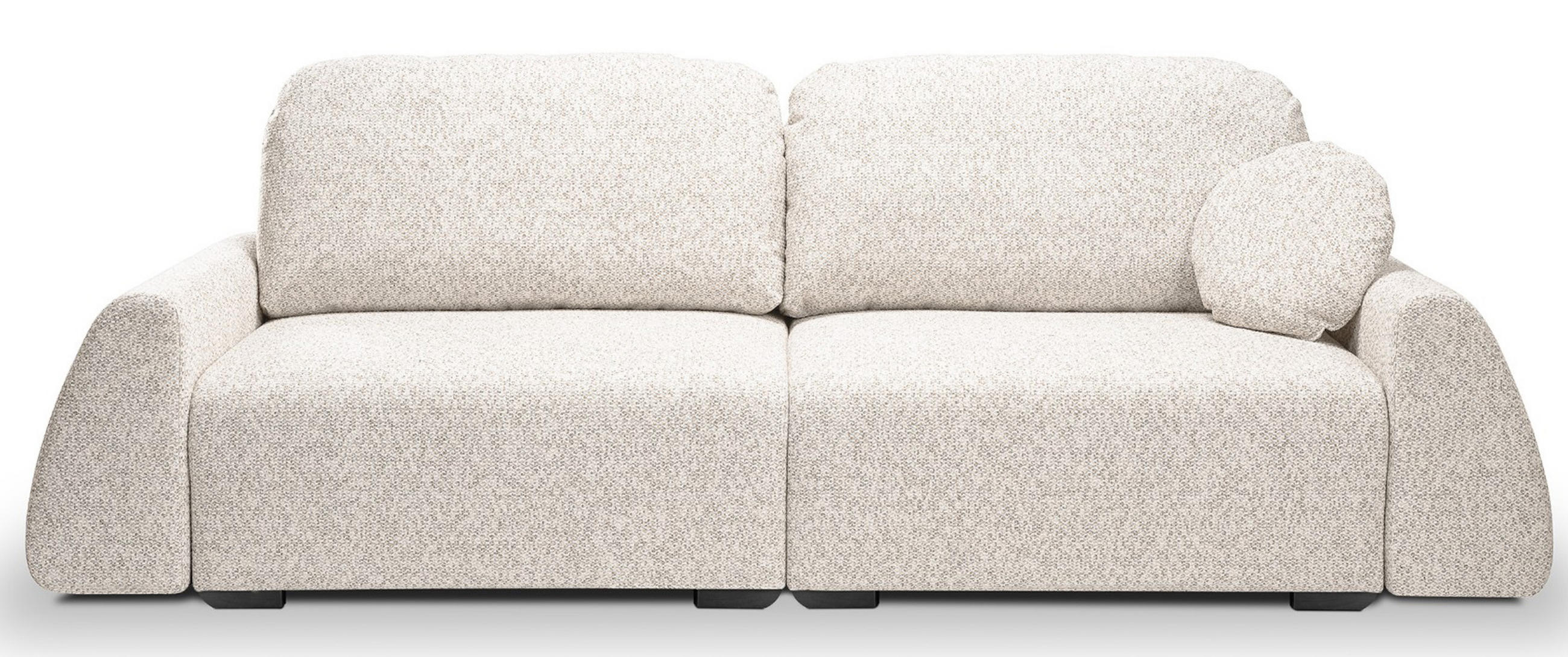 SOFA ALMI, Schlaffunktion 120x200 cm, Bettkasten, Stoff Excite Me, Trapez-Armlehnen, skandinavisch, 260x100x80 cm, Hellbeige - Sandfarben, Holz/Textil (260/80/100cm) - DomoHome