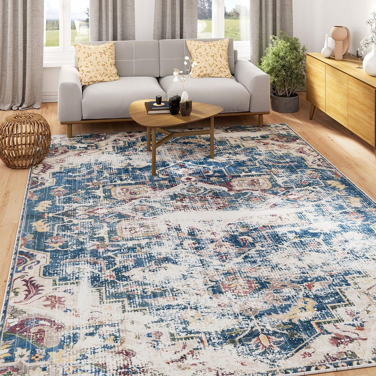 TEPPICH WASCHBAR Verona Lyra Blau - Blau, Textil (191/279cm) - Kukoon Rugs