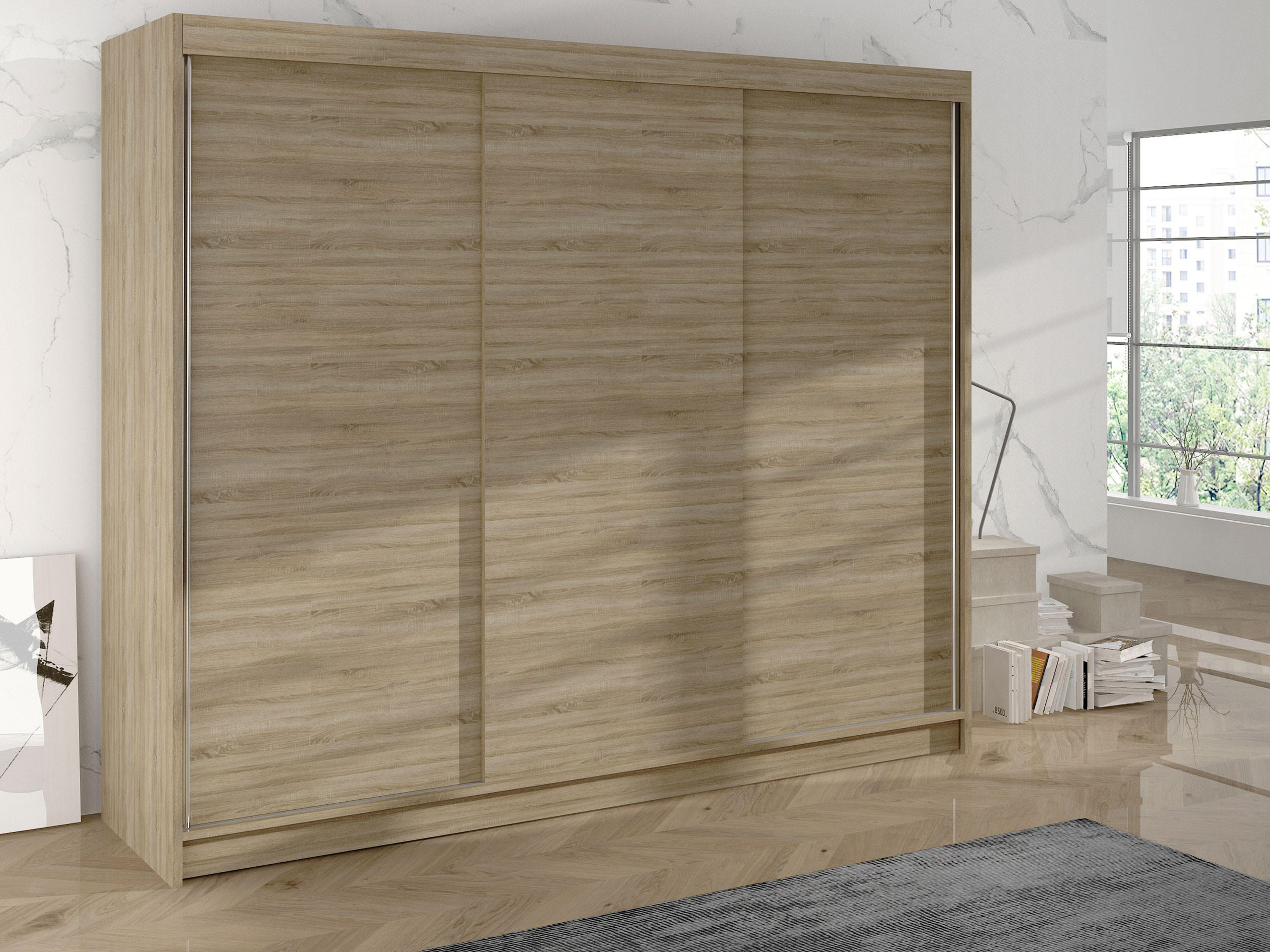 SCHWEBETÜRENSCHRANK Derby II - Sonoma Eiche, Holzwerkstoff/Metall (200/215/58cm) - MIRJAN24