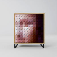 SIDEBOARD CONSTRUCTIVE ART, Eichefarben, 57,5x42x67,5 cm, Schwarze Metall-Rahmenfüße - Eichefarben/Multicolor, Holzwerkstoff/Metall (57.5/67.5/42cm) - SpaceRebels