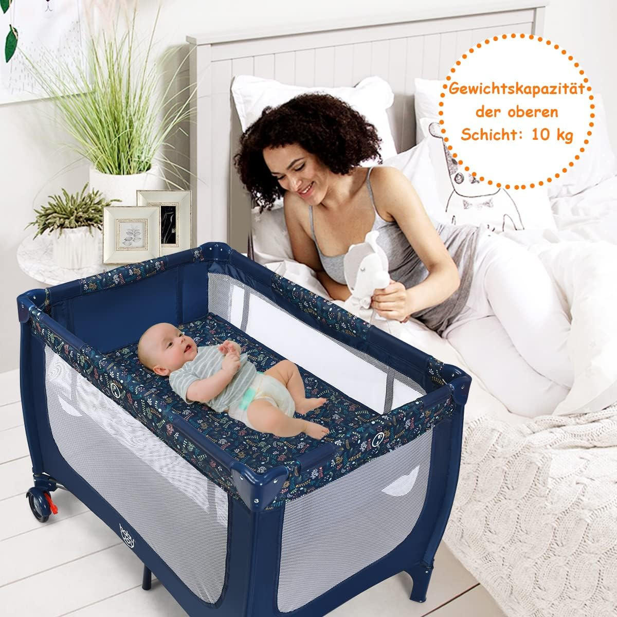 BABYBETT 2 in 1 Reisebett klappbar Blau - Blau, Textil - COSTWAY