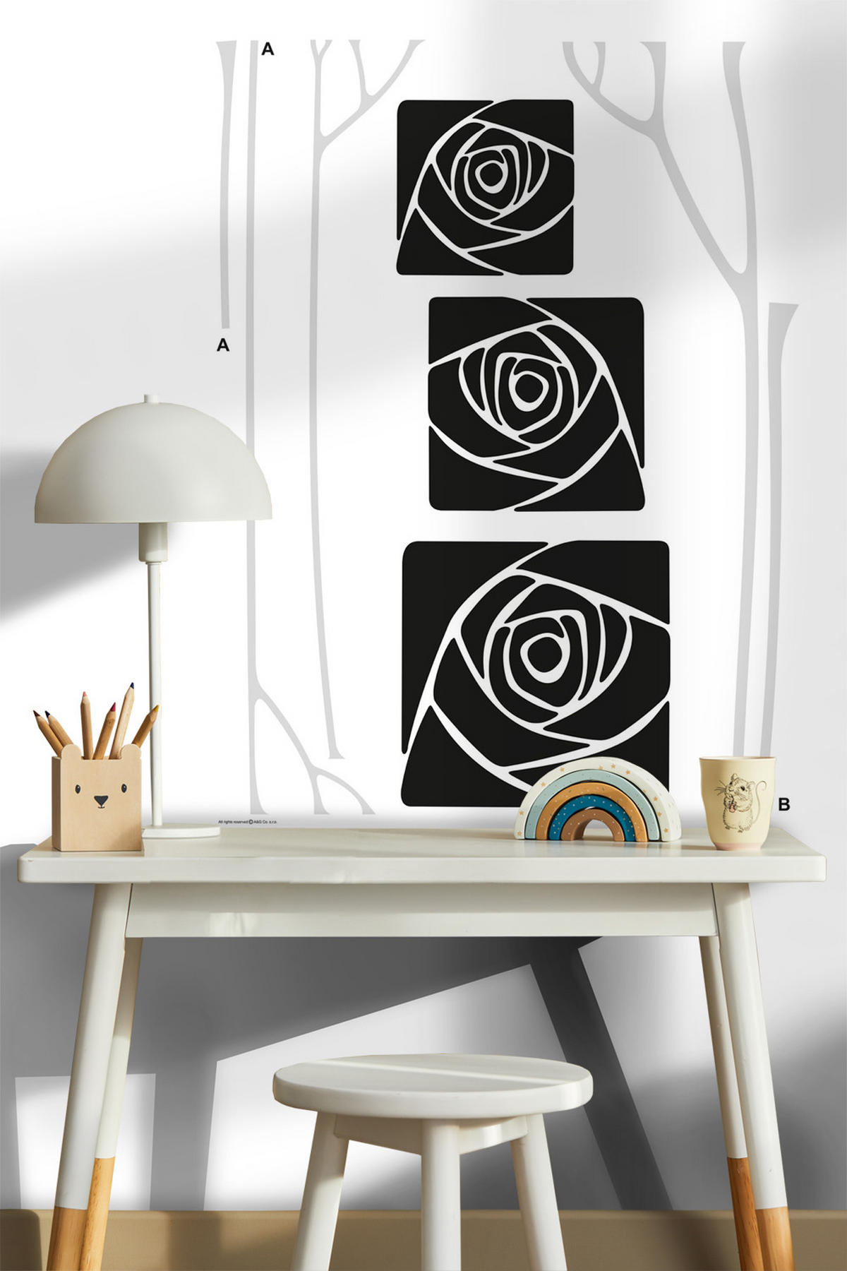 WANDTATTOO Blumen 85 x 65 cm - Schwarz, Papier (85/65/65cm) - Sanders & Sanders