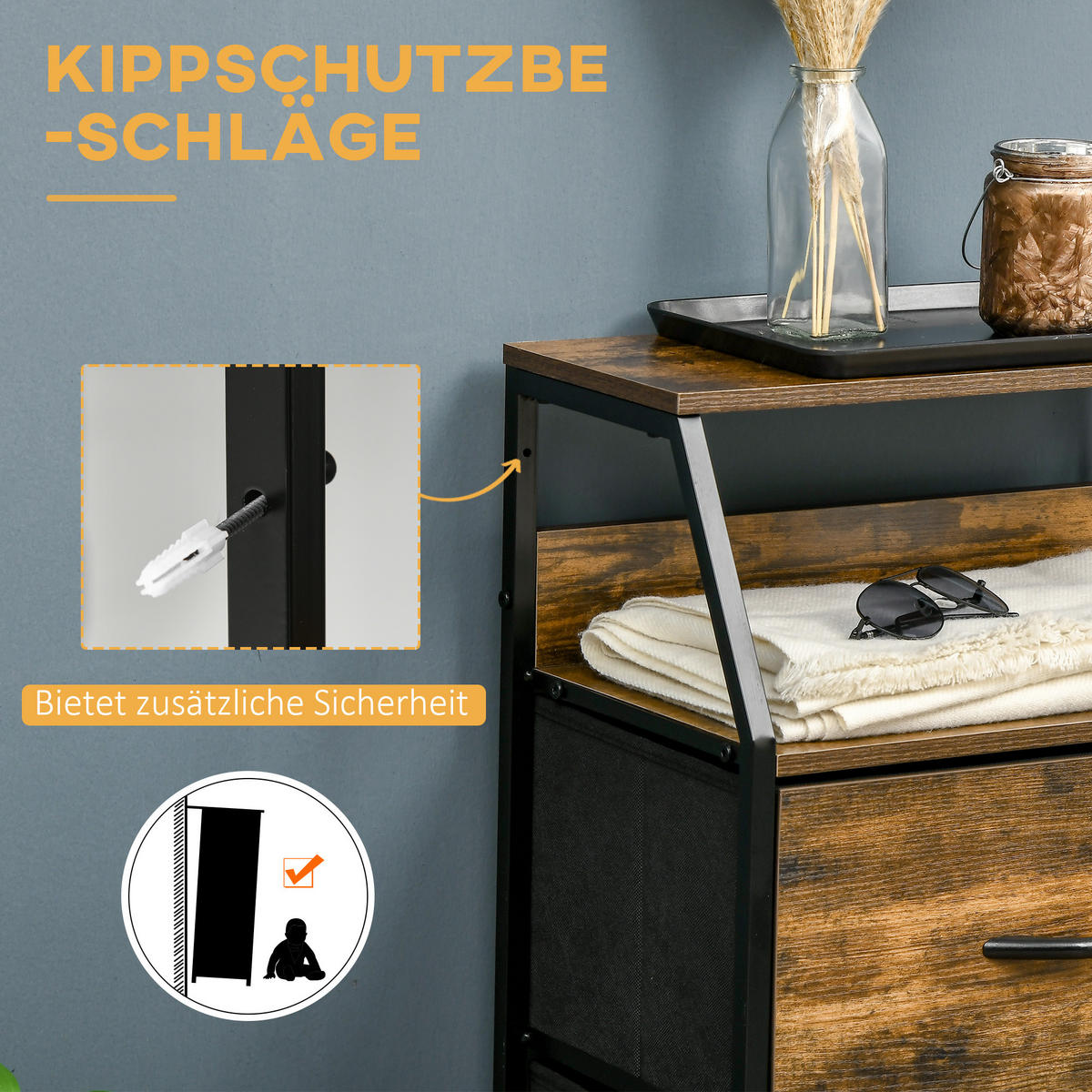 KOMMODE aus Stoff Aufbewahrungsschrank mit 3 Schubladen, Ablage Braun - Braun, Textil (29/92/44cm) - HOMCOM