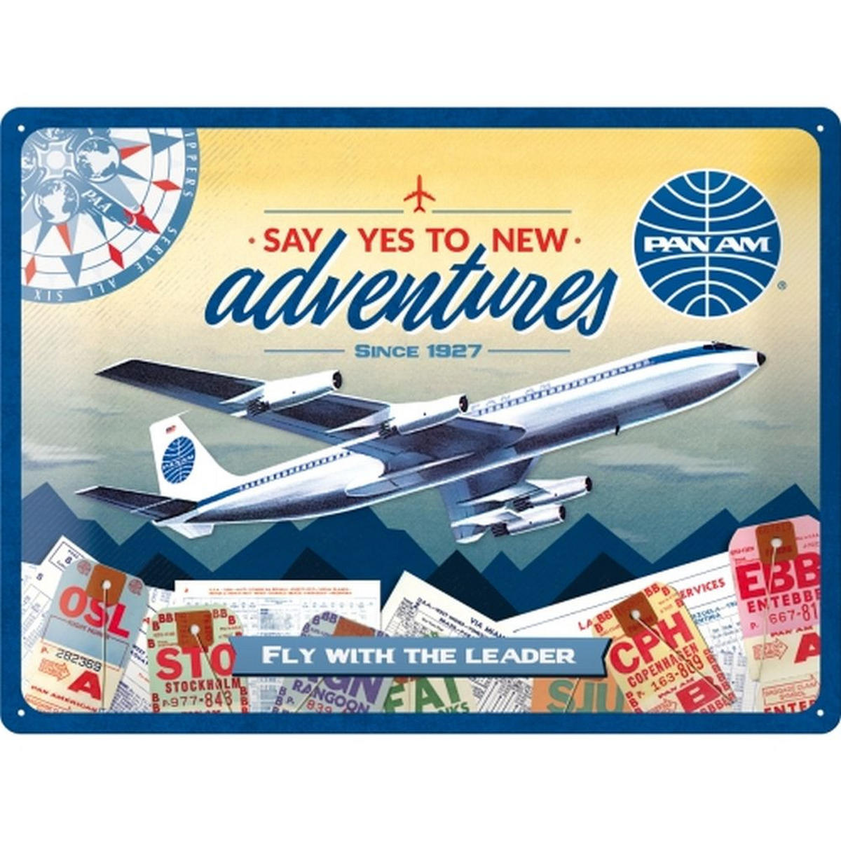 BLECHSCHILD 30/40 cm Pan Am New Adventures - Multicolor, Metall (40/30cm) - Nostalgic-Art