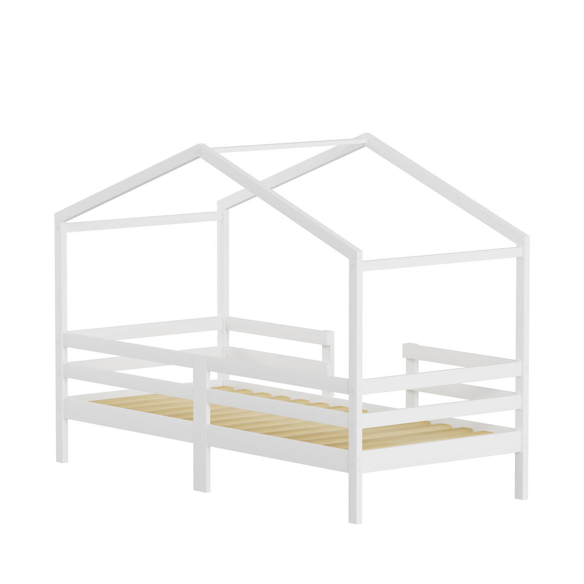HAUSBETT 90/200 cm mit Rausfallschutz, DE-41909, in Weiß - Weiß, Holzwerkstoff (90/200cm) - ComfortXL