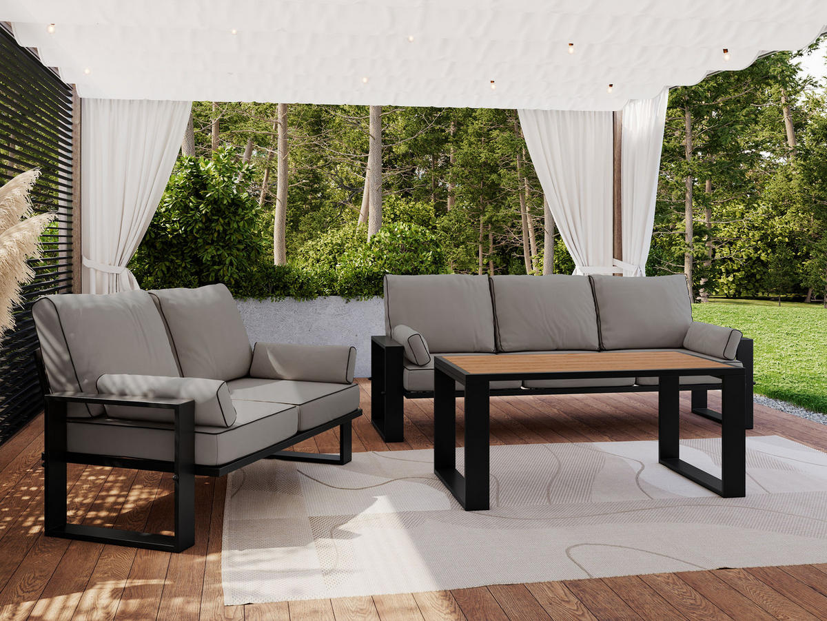 GARTENMÖBEL-SET ELBA:  1x Tisch, 2x Sofa - Grau - Grau, Textil - MKS