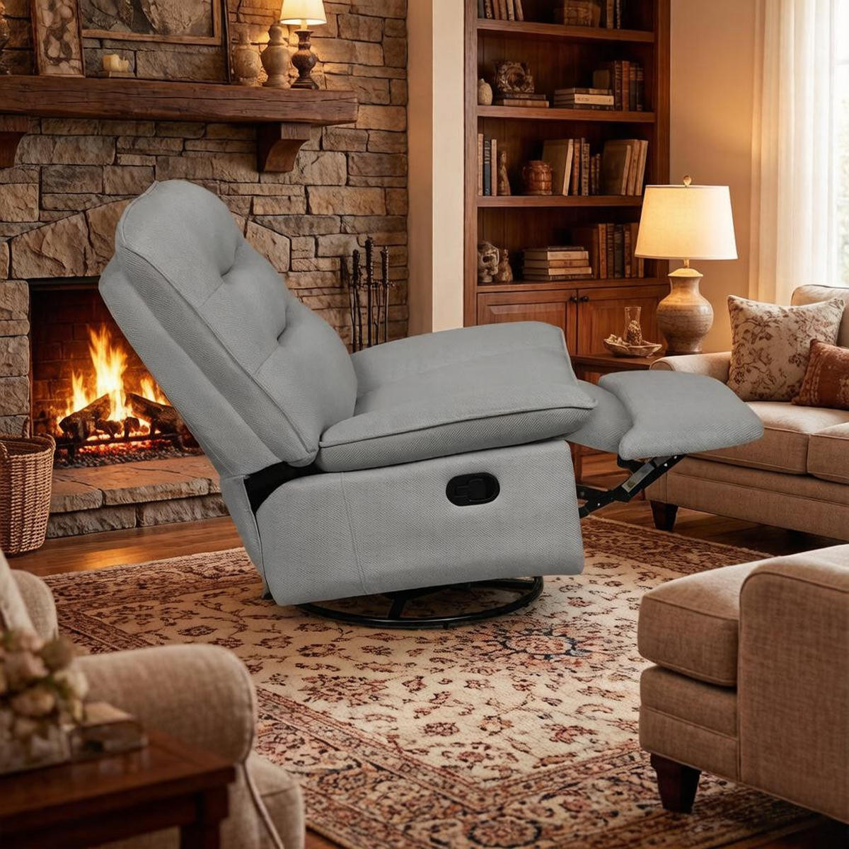 RELAXSESSEL 360° drehbar mit Fußstütze und Stauraum, DE-42187, Dunkelgrau - Dunkelgrau, Metall (49.5/106/95cm) - ComfortXL