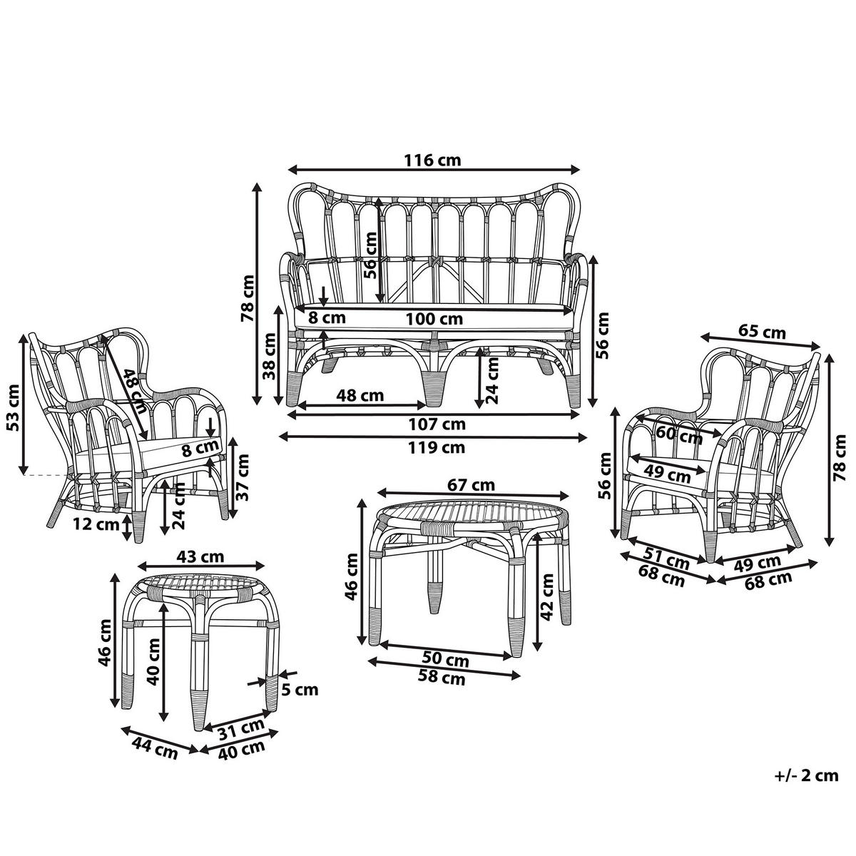 GARTENMÖBEL-SET 4-sitzer Rattan Beige Brindisi - Beige, Naturmaterialien - Beliani