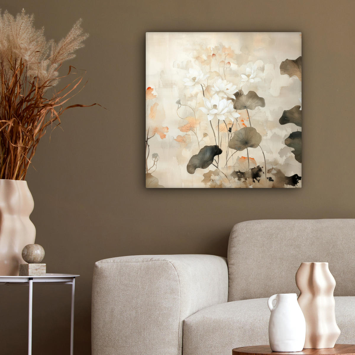 LEINWANDBILD Blumen - Japandi - Wabi sabi 50x50 cm - Sandfarben, Textil (50/50cm) - MuchoWow