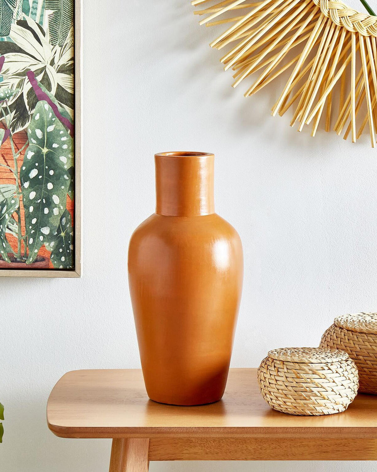 DEKOVASE Terrakotta orange Karfi - Orange, Stein (37cm) - Beliani