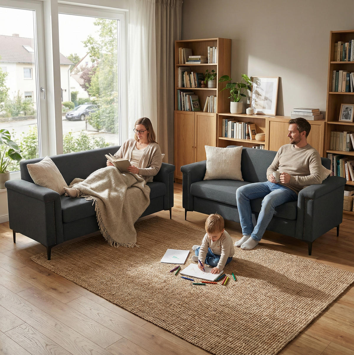 SOFA 2er-Set 172 cm Stoff Dark Gray - Dunkelgrau, Holz (73.5/81.5/172.1cm) - Meubliv