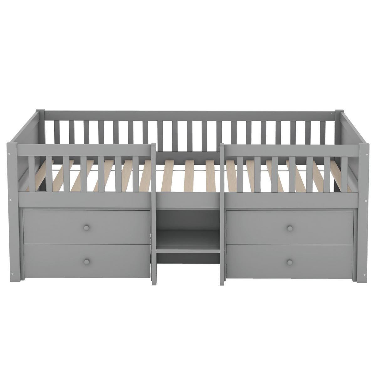 KINDEREINZELBETTEN aus Kiefernholz 90x200 cm in Grau mit 4 Schubladen & Leiter - Grau, Holz (90/200cm) - Modfu