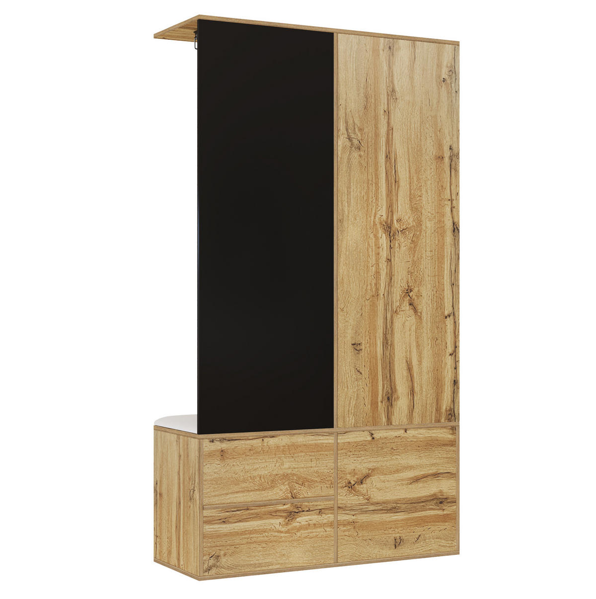 SCHUHSCHRANK aus Spanplatte 100x38x180cm in Schwarz & Natur mit Spiegel - Naturfarben, Holzwerkstoff (100/180/38cm) - Modfu
