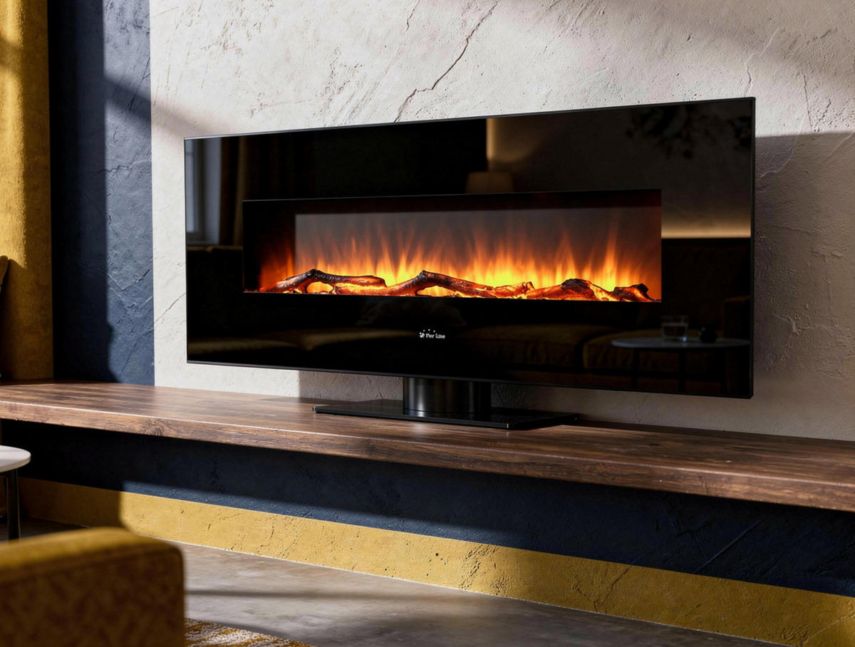 ELEKTROKAMIN Schwarz Wandmodell mit Heizung 1600 W - Schwarz, Glas (128/63/13cm) - Purline