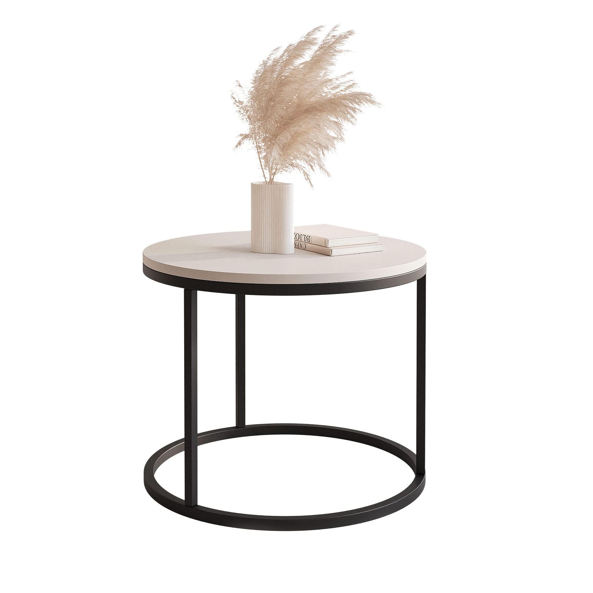 COUCHTISCH 50 cm rund Kaschmir, Schwarz Gestell - Beige, Holzwerkstoff (50/50/42cm) - Idohome