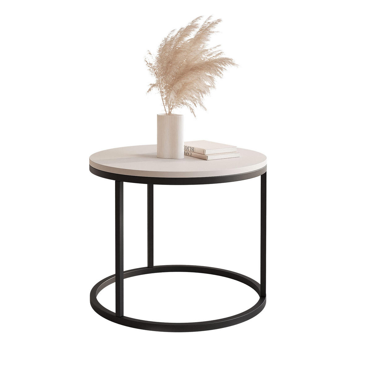 COUCHTISCH 50 cm rund Kaschmir, Schwarz Gestell - Beige, Holzwerkstoff (50/50/42cm) - Idohome