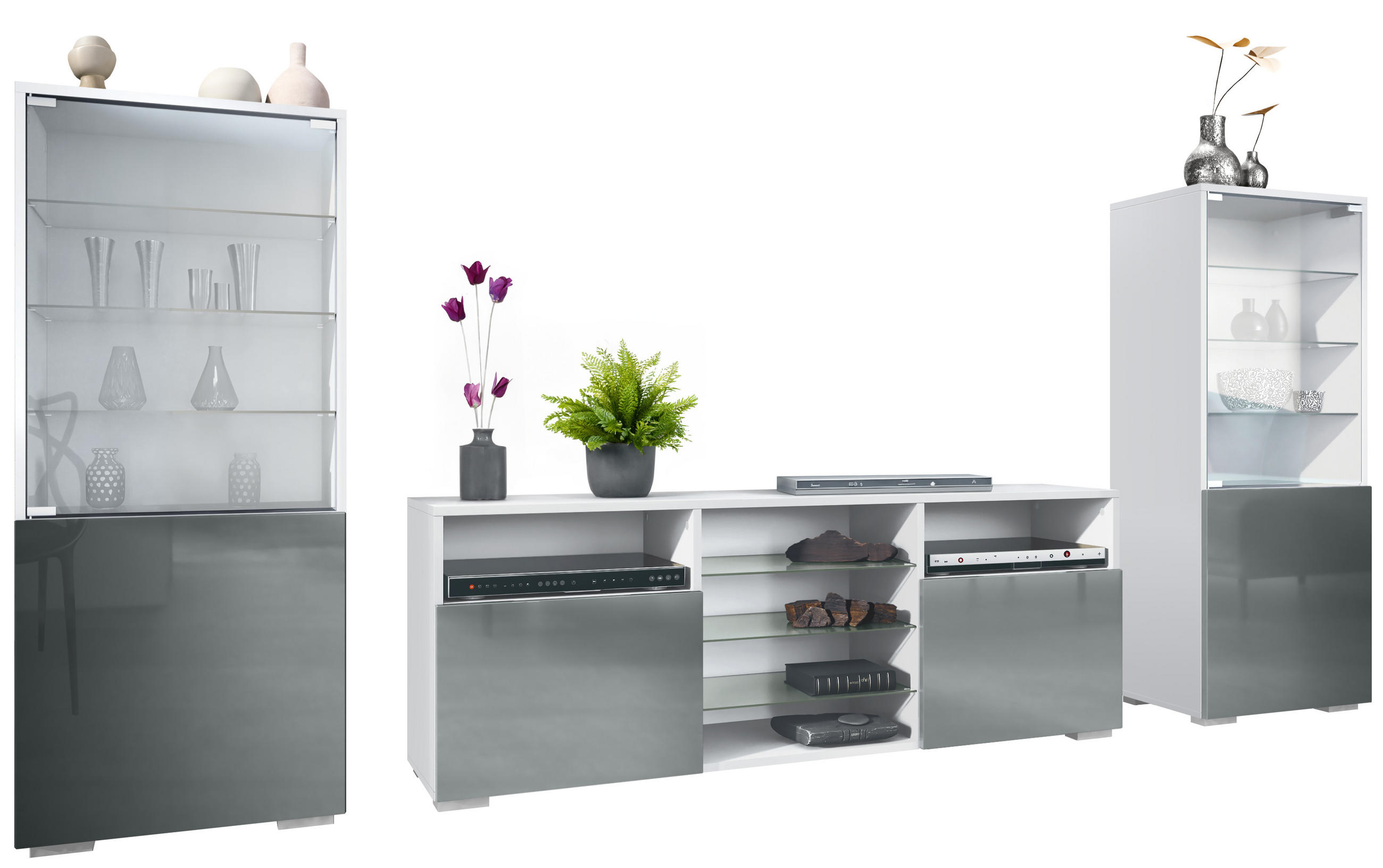 Vladon Wohnwand Grau 286x122.5x35 cm