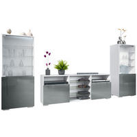WOHNWAND Granada Grau Hochglanz - Grau, Holzwerkstoff (286/122.5/35cm) - Vladon