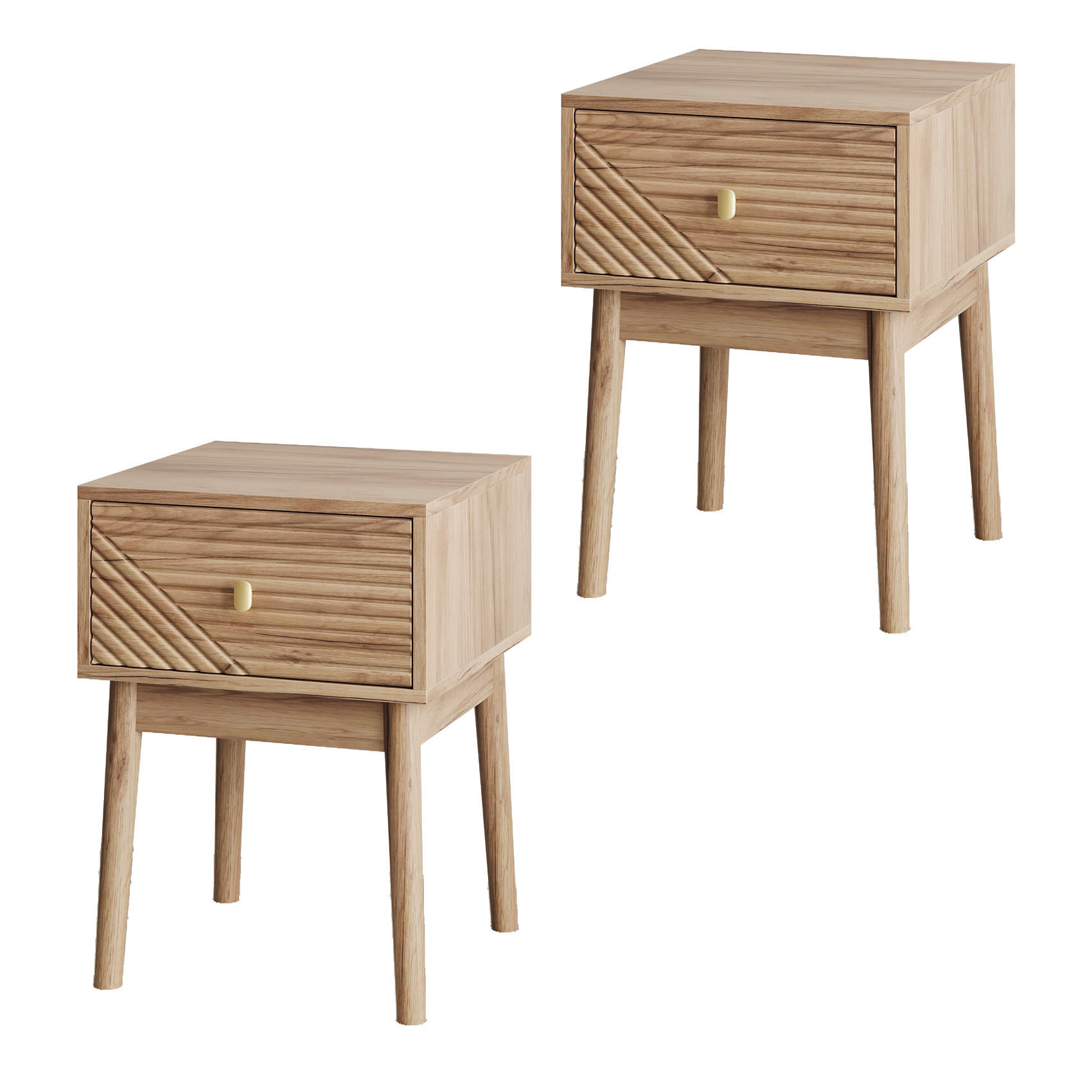 NACHTTISCH-SET (2 Stk.), MDF in Eichenoptik mit 2 Schubladen & Metallgriffen, 40/40/55 cm, Eiche - Eichefarben, Holzwerkstoff (40/55/40cm) - Redom