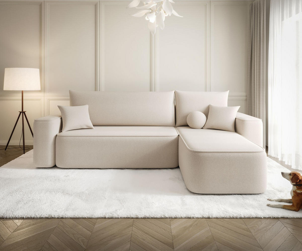 ECKSOFA TEXAS rechts beige Strickstoff Curio 9 - Schlaffunktion, Bettkasten - Beige, Textil (250/149cm) - Cornero