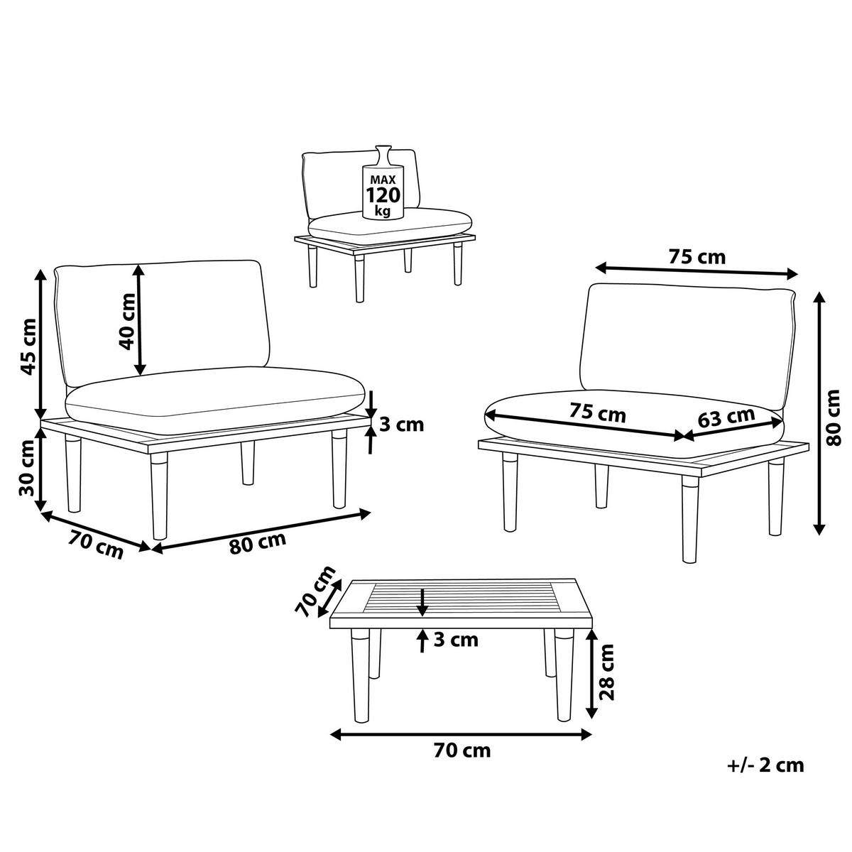 2-SITZER LOUNGE SET zertifiziertes Akazienholz cremeweiß Frascati - Creme, Holz - Beliani