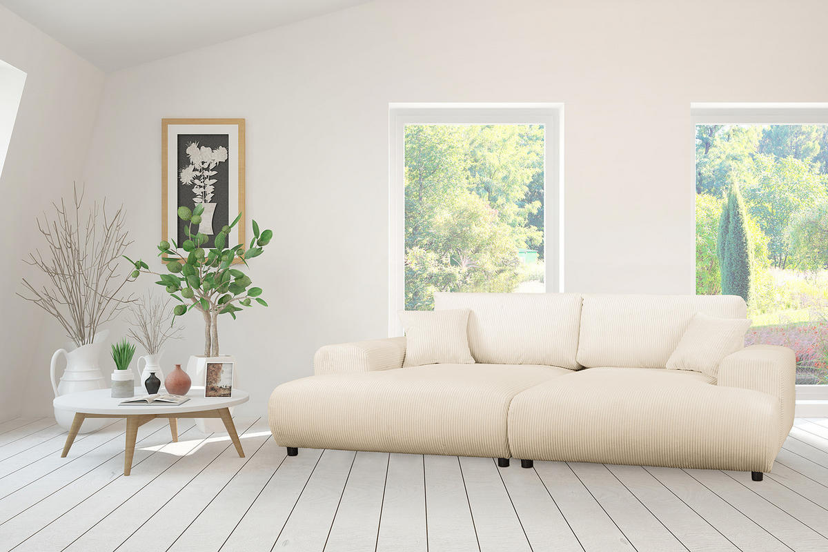 BIGSOFA - Creme/Schwarz, Kunststoff/Textil (237/79/144cm) - home24