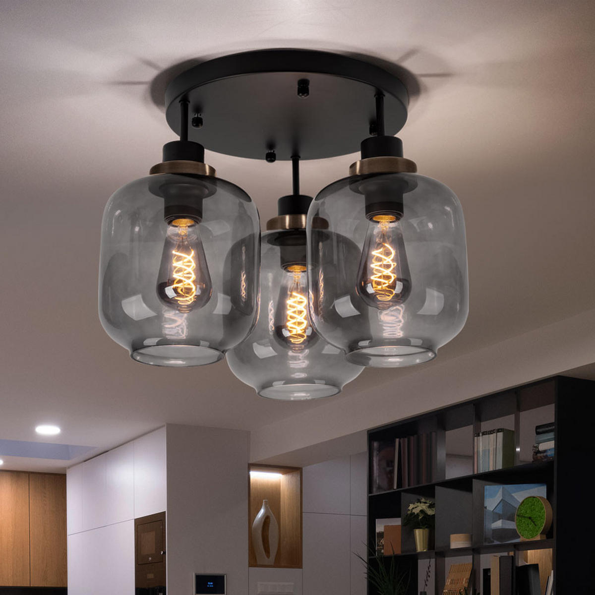 DECKENLEUCHTE Metall Schwarz matt rauch - Schwarz, Glas (45/45/33cm) - Globo Lighting