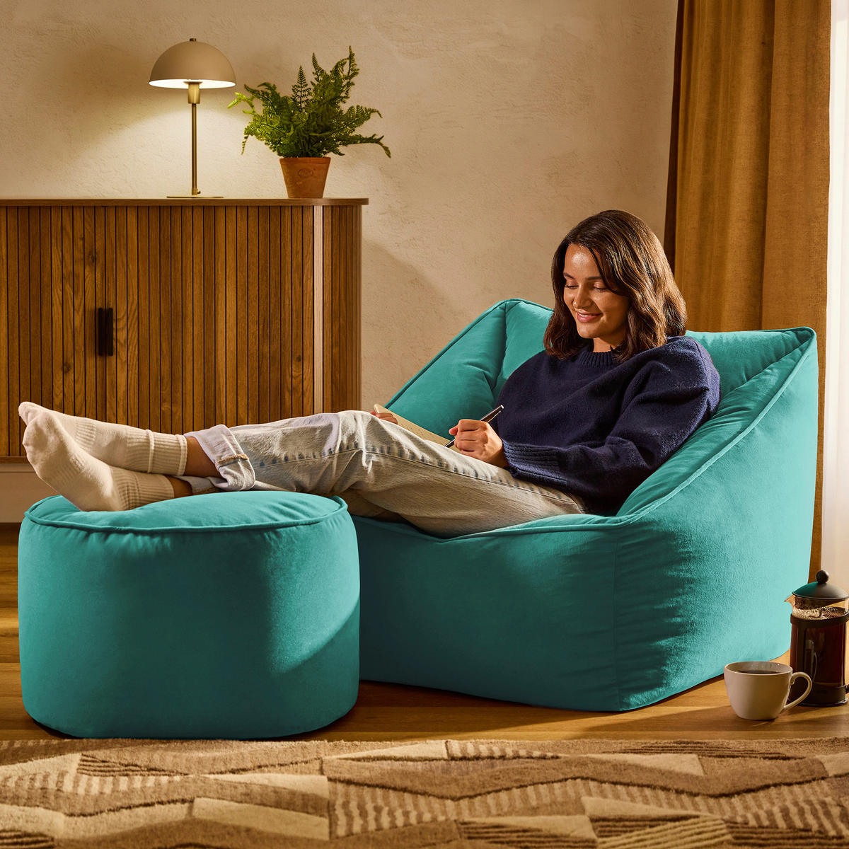 SITZSACK Natalia Samt Sessel mit Milano Fußhocker - Grün, Textil (70/65/70cm) - icon