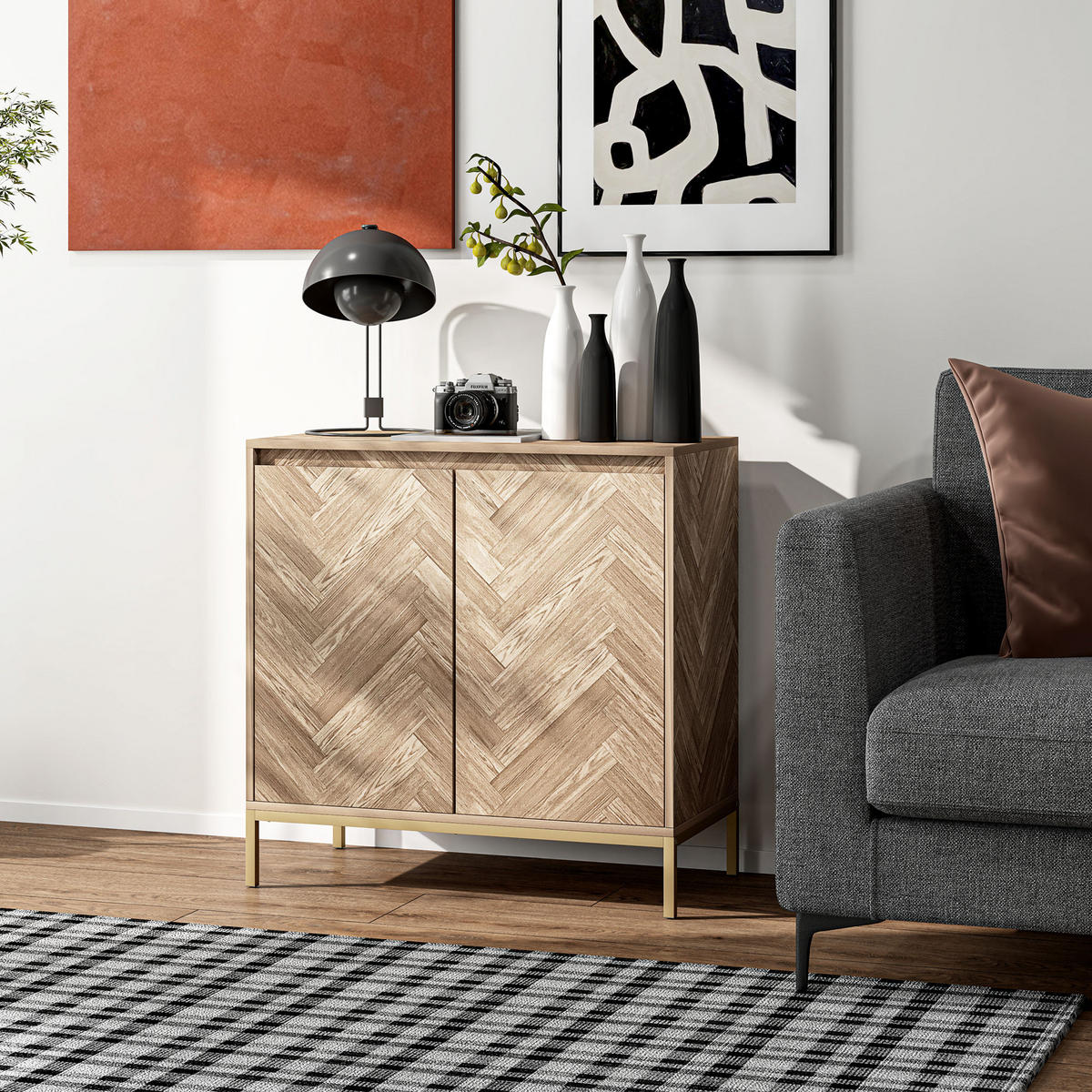 SIDEBOARD Eiche-Nachbildung, 2 Türen, 78/40/78 cm - Naturfarben, Holz (78/78/40cm) - PANGIVO