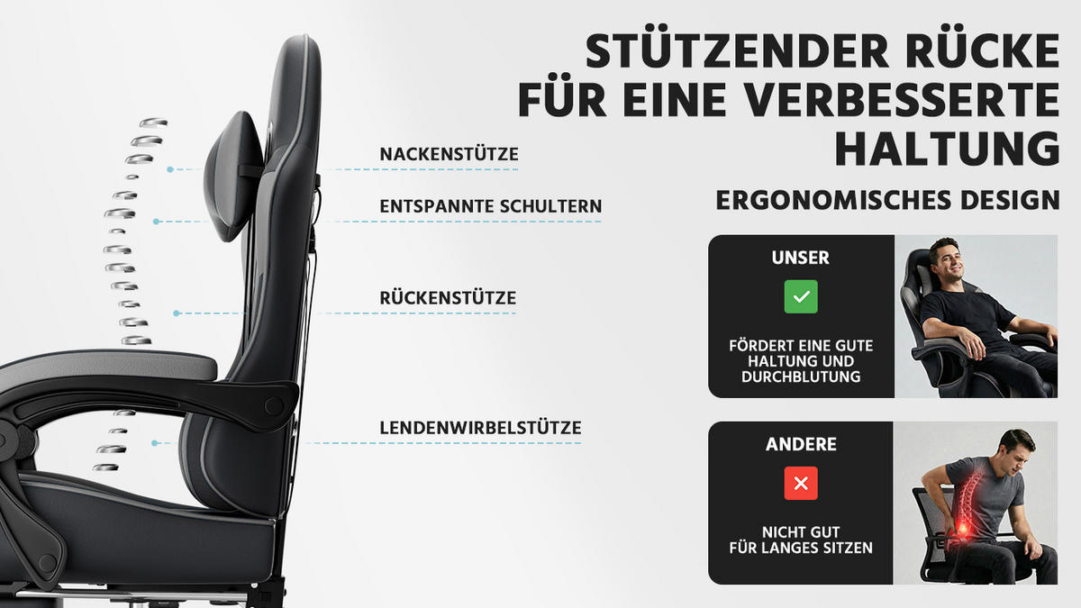 STUHL mit LED ergonomisch Mehrfarbig 63x58.5x120.5 cm Kunststoff - Multicolor, Kunststoff (63/120.5/58.5cm) - SONNENH