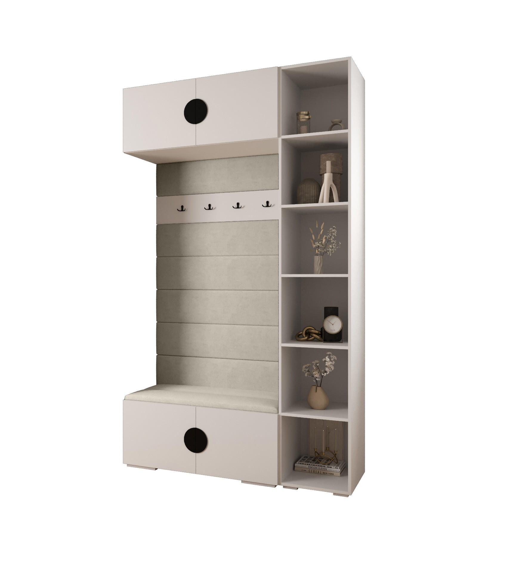 Abiks Möbel Garderoben-Set Weiß, Beige, Schwarz 140x236.7x47 cm