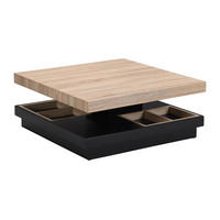 COUCHTISCH mit drehbarer Tischplatte - MDF - Schwarz lackiert & Naturfarben - FAUSTO - Schwarz, Holz (80/80/34cm) - Vente-Unique