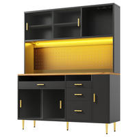 GESCHIRRSCHRANK aus MDF & Glas 145x39x171cm in Schwarz mit APP-LED - Schwarz, Holzwerkstoff (145/171/39cm) - Modfu