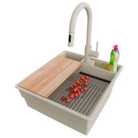 GRANITSPÜLE New York, 2-er set Beige 48/53 cm 1 Becken + Küchenarmatur 40/20 cm + Ablauf-Set + Küchenzubehörset ab 50er Unterschrank - Chromfarben/Beige, Kunststoff (48/20/53cm) - Primagran