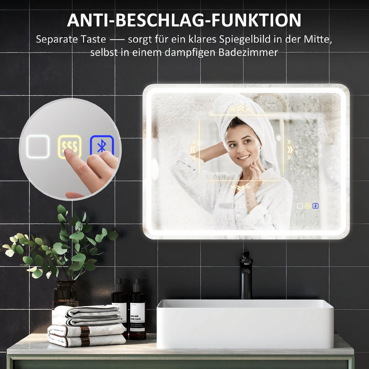 BADEZIMMERSPIEGEL Gehärtetes Glas Silber - Silberfarben, Glas (2.9/60/80cm) - HOMCOM