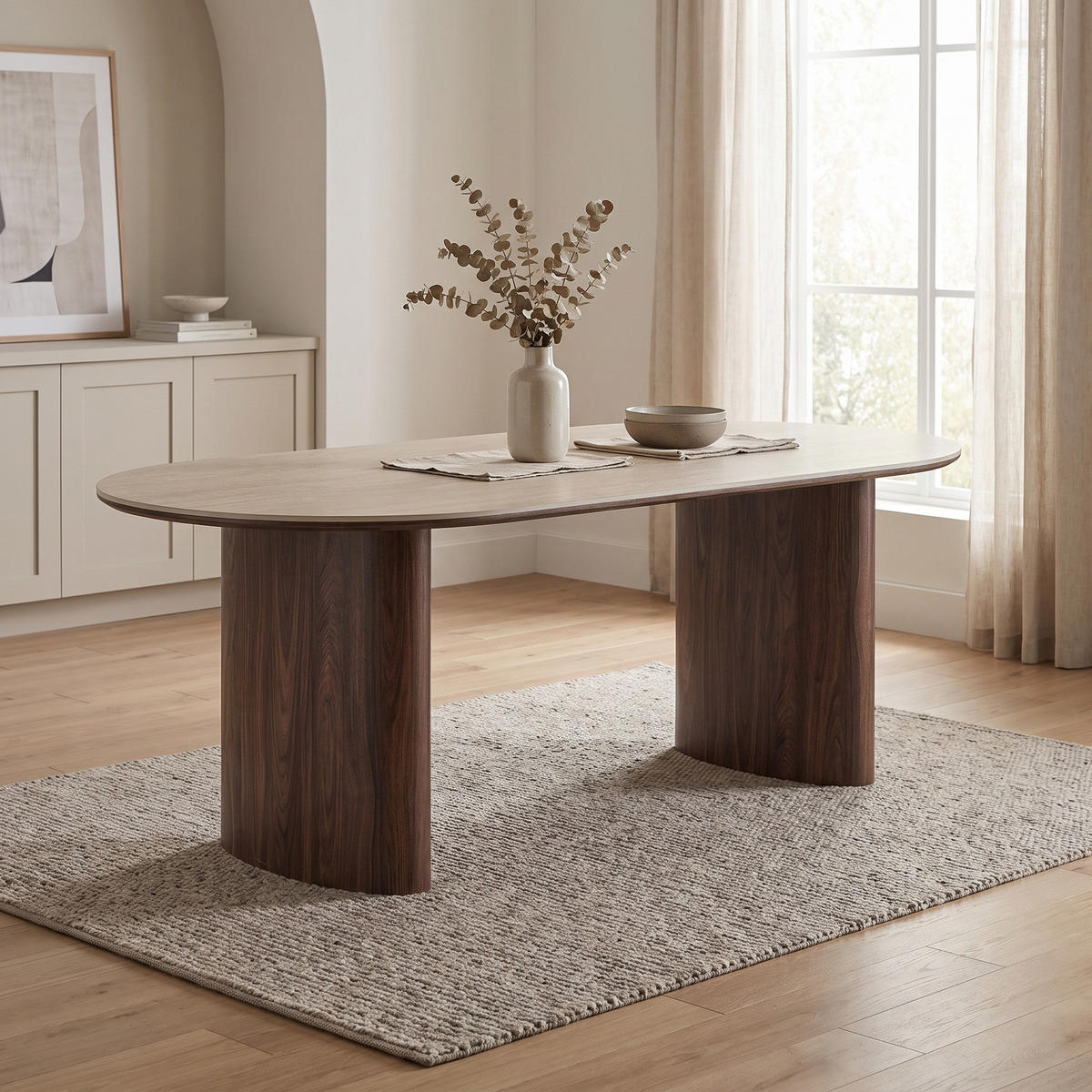 ESSTISCH Minamata 100 x 210 x 76 cm, Keramik-Tischplatte Travertin / Walnuss-Dekor - Grau, Holzwerkstoff (210/100/76cm) - ebuy24